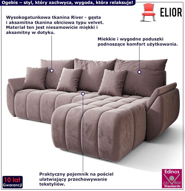 Rozkładana sofa Ogebis pudrowy róż