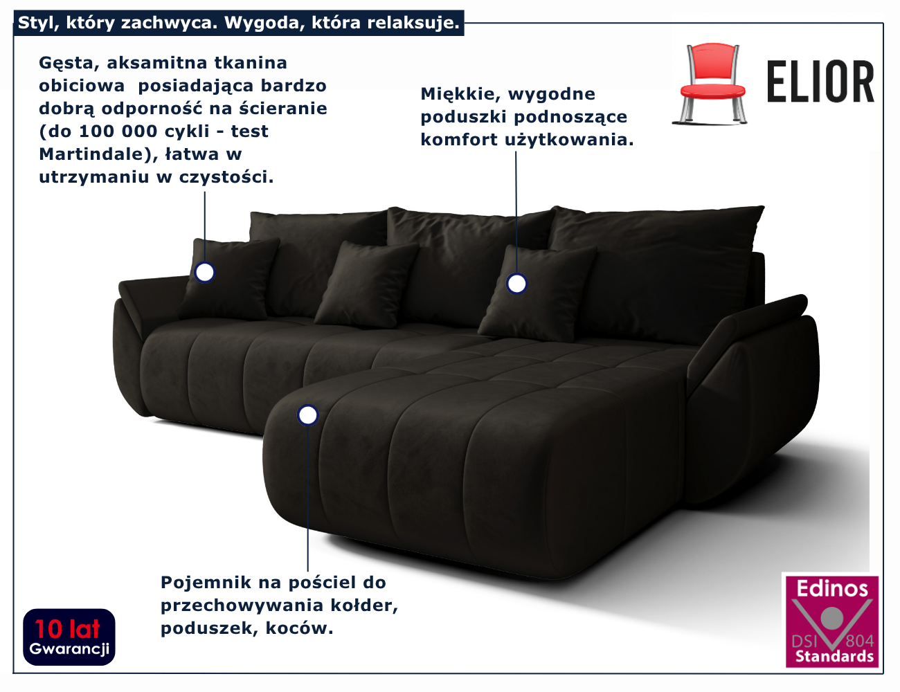 Ciemnoszara kanapa narożna z funkcją spania Ikto