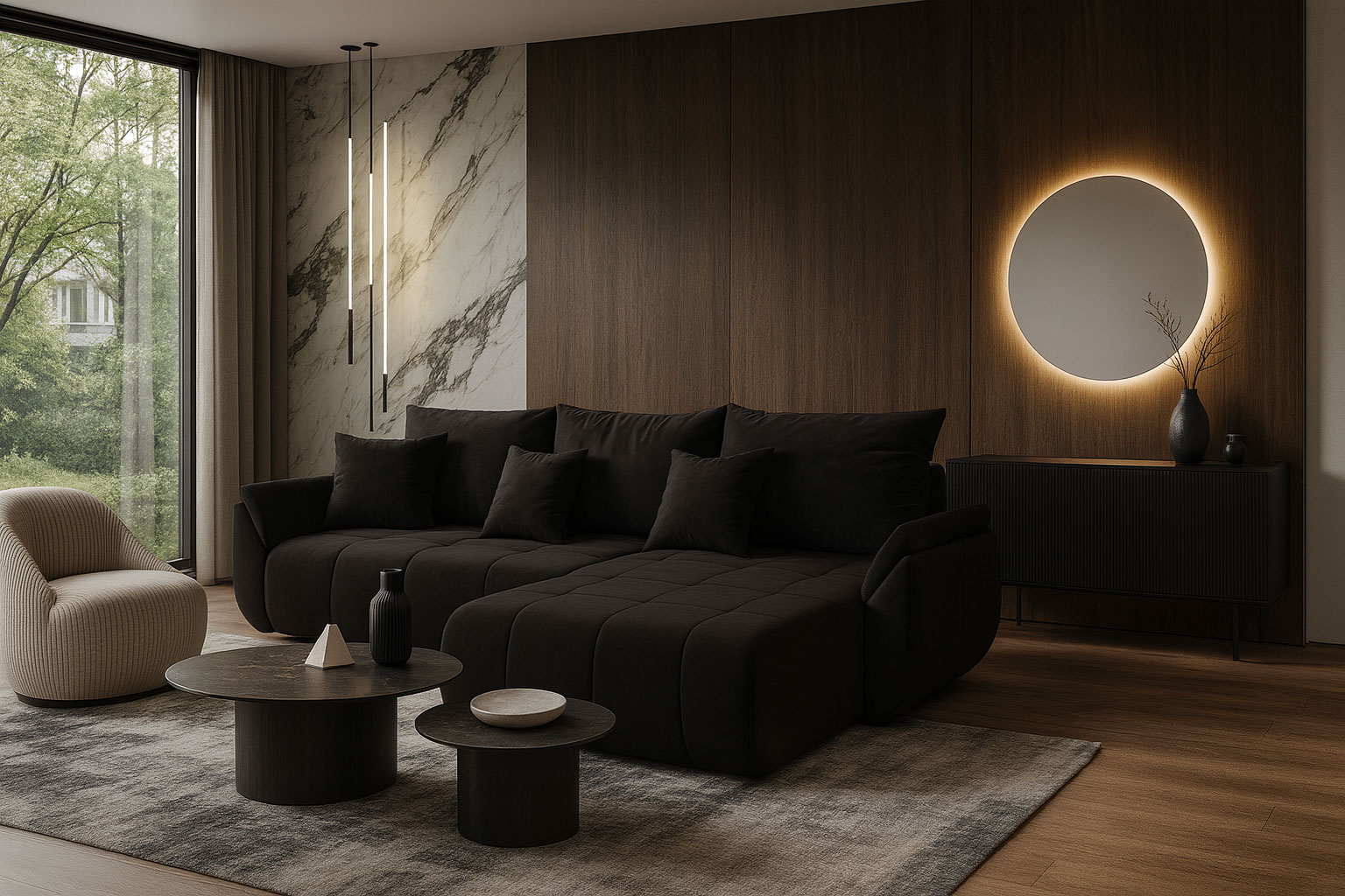 Przykładowa aranżacja z wykorzystaniem ciemnoszarego narożnika Ikto