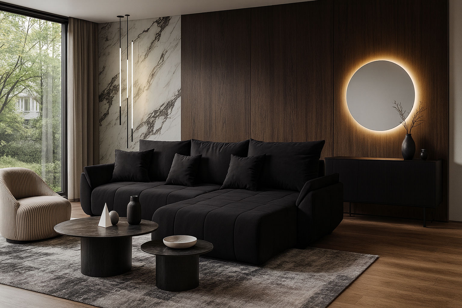 Nowowczesny salon z wykorzystaniem grafitowego narożnika Ikto