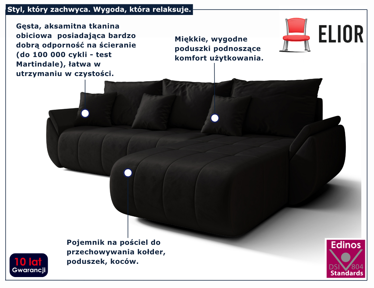 Grafitowy narożnik welurowy z funkcją spania Ikto