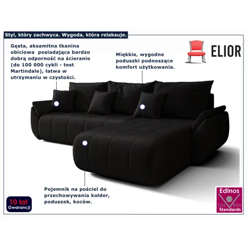 Grafitowy narożnik welurowy Ikto