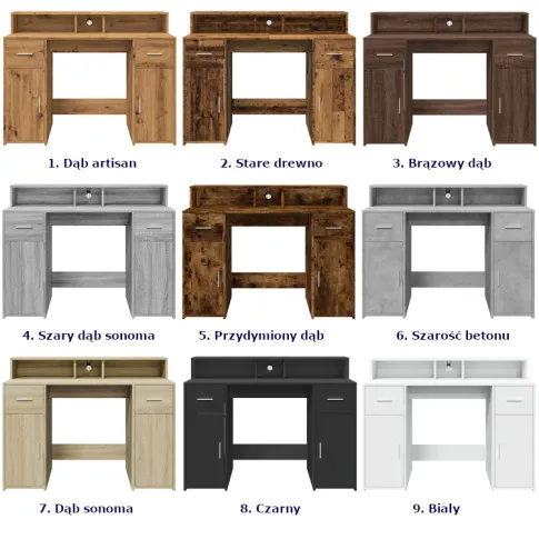 Kolory biurka z oświetleniem LED Elvon