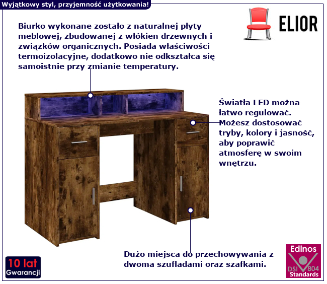 Biurko z oświetleniem LED Duna