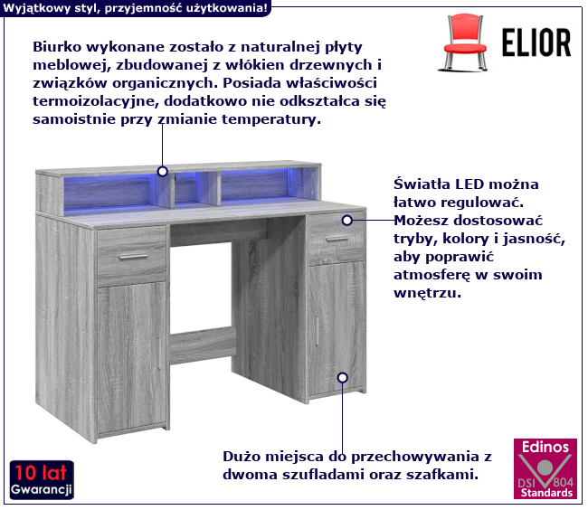 Biurko z oświetleniem LED Elvon