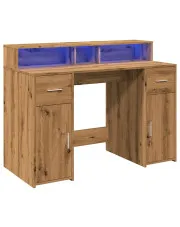 Biurko podświetlane 120 cm dąb artisan - Elvon w sklepie Edinos.pl