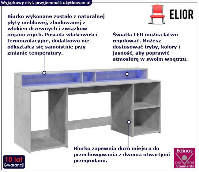 Biurko z oświetleniem LED Fixi