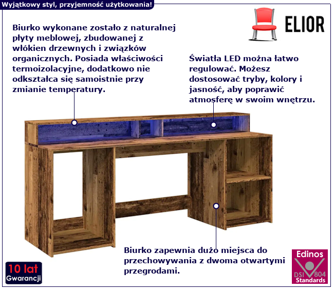 Biurko z oświetleniem LED Fixi