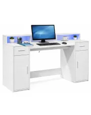 Białe duże biurko z szufladami podświetlane 160 cm - Duna w sklepie Edinos.pl