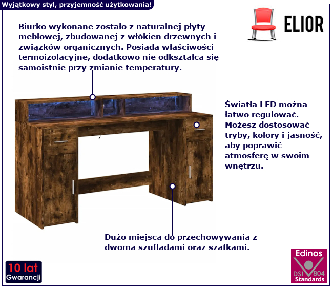 Biurko z oświetleniem LED Elvon