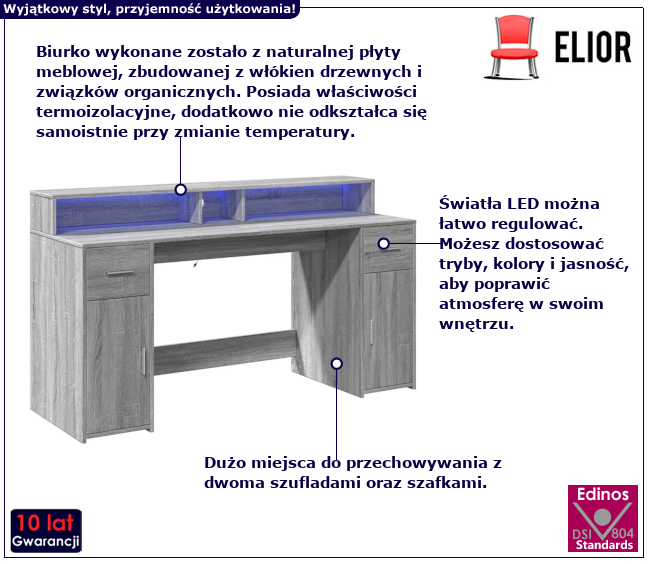 Biurko z oświetleniem LED Aurelo