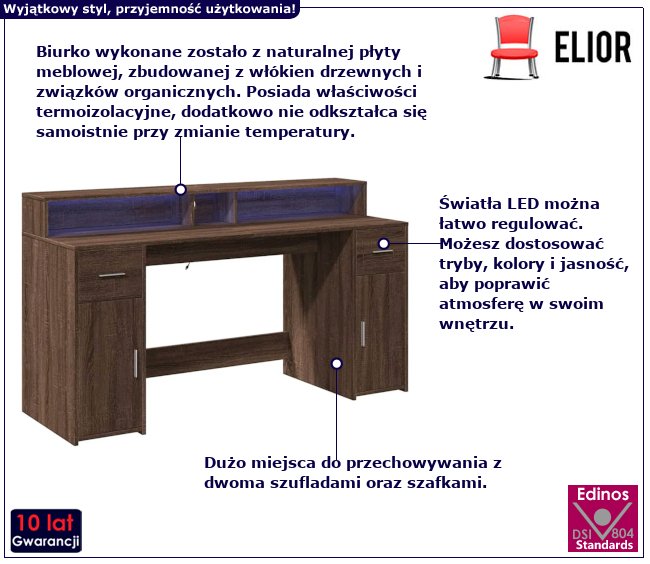 Biurko z oświetleniem LED Aurelo