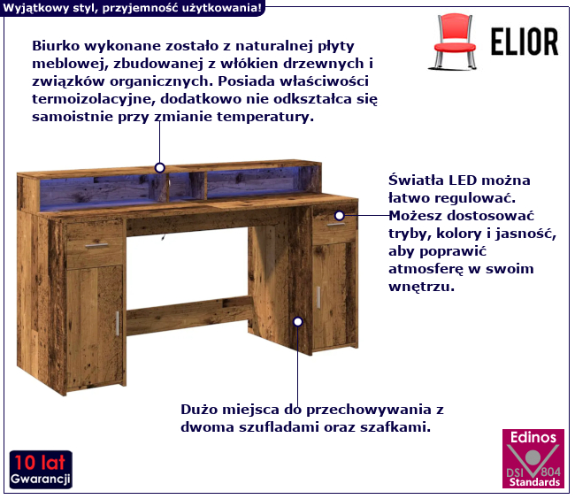 Biurko z oświetleniem LED Duna