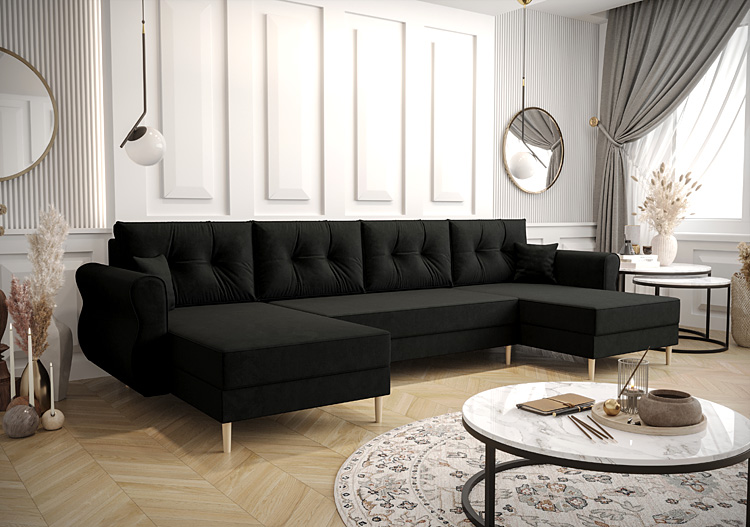 Pluszowy czarny narożnik rozkładany Pixi