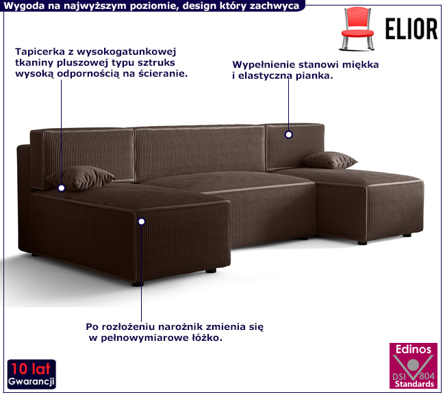 Brązowy sztruksowy narożnik w kształcie U Maloni