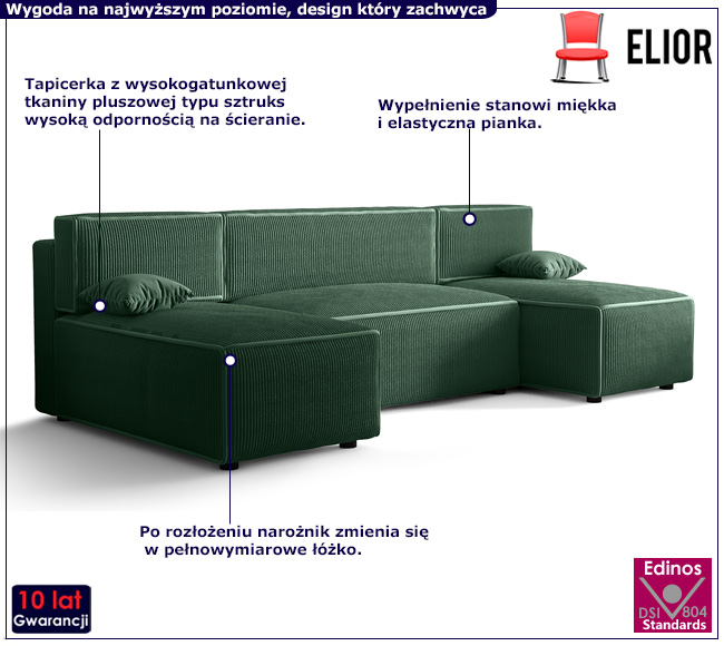 Ciemnozielony sztruksowy narożnik w kształcie U Maloni