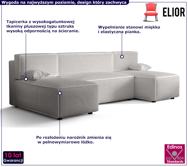 Sztruksowy narożnik w kształcie U Maloni złamana biel