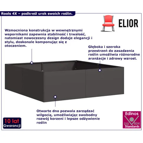 Czarna prostokatna donica Rools 4X