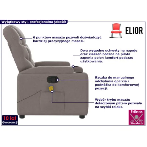 Fotografia Rozkładany fotel masujący taupe - Tolen 3X z kategorii Fotele wypoczynkowe