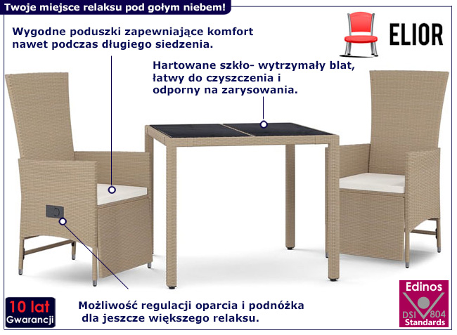 Zestaw mebli ogrodowych Nordam kremowe poduszki
