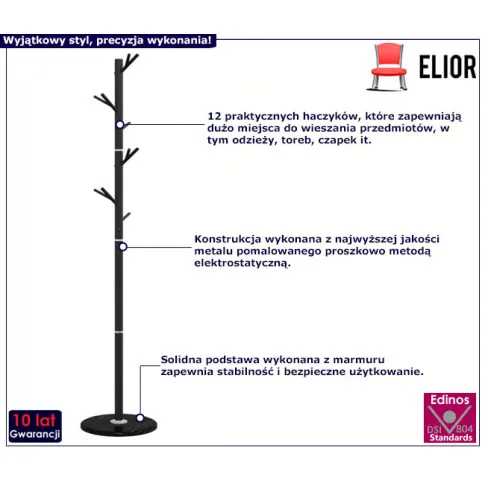 Fotografia Stojący czarny wieszak na ubrania z 12 haczykami - Elegro 4X z kategorii Meble na ubrania