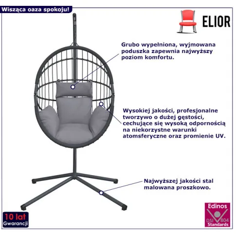 Fotel wiszący do ogrodu kolor szary Breze