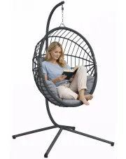 Fotel wiszący ogrodowy z poduszką antracyt + szary - Enea w sklepie Edinos.pl