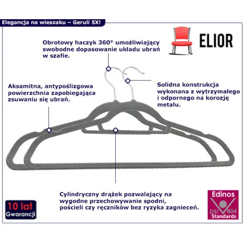 Szary komplet wieszaków geruli 5X