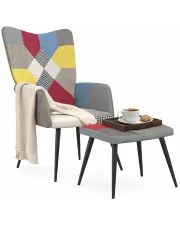 Patchworkowy nowoczesny fotel z podnóżkiem - Rippi 4X w sklepie Edinos.pl