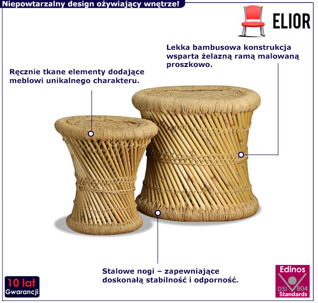 bambusowa stołki Ostadar 4x