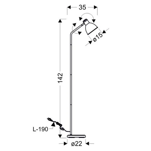 wymiary stojacej lampy do sypialni M108