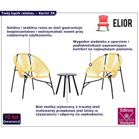 infografika zółtego zestawu mebli do ogrodu Kerini 3x