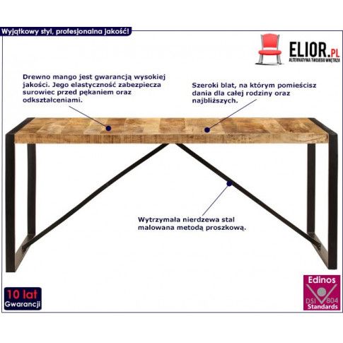 Fotografia Industrialny stół z mango 90x180 - Veriz 4X   z kategorii Stoły drewniane