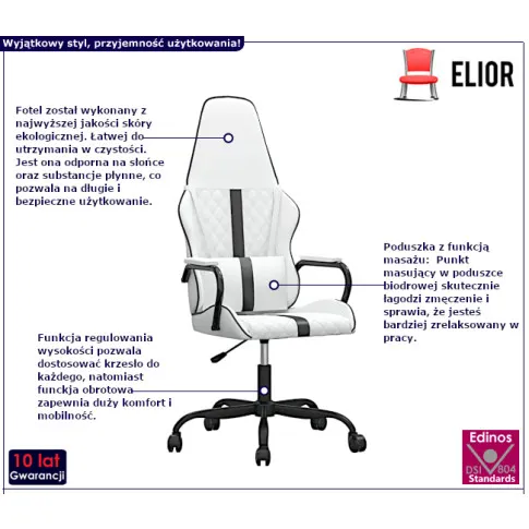 Fotografia Biało-czarny masujący fotel gamingowy - Pagis 3X z kategorii Fotele