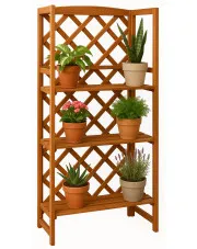 Brązowy drewniany regał na kwiaty z półkami - Exo w sklepie Edinos.pl