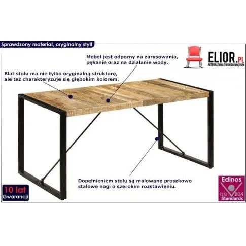 Industrialny stół drewniany z mango Veriz 3X infografika