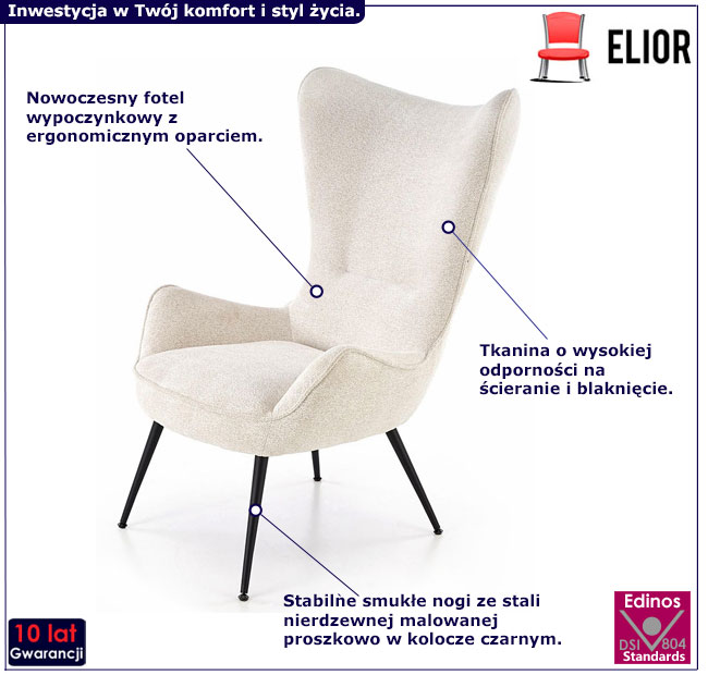 Kremowy fotel Ekilore