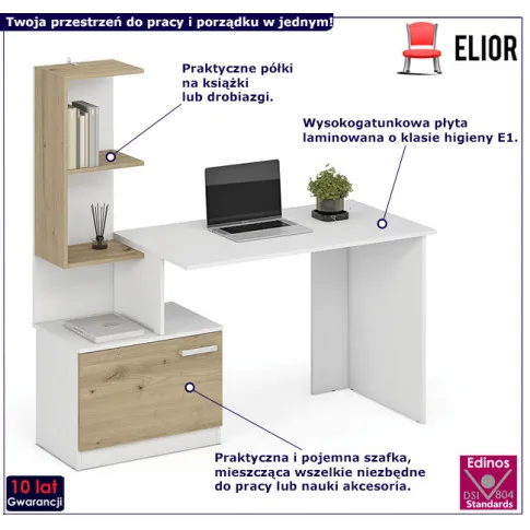 Biurko do pracy i nauki regałem białe  dąb artisan Guelder