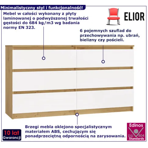 Nowoczesna komoda biała i dąb artisan 140cm