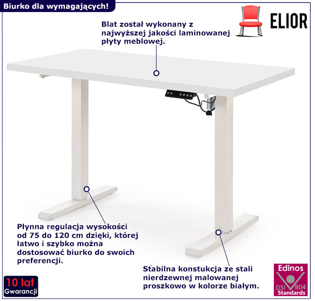 Białe biurko elektryczne Armonia