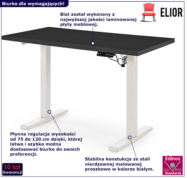 Czarne + białe  biurko elektryczne Renzo