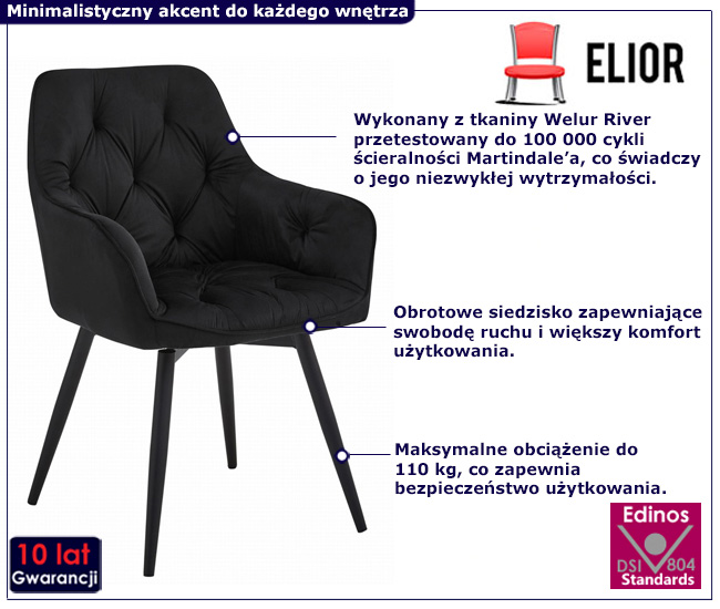 stylowe krzesło welurowe czarne Zasiox