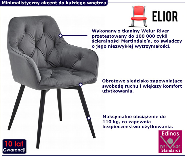 stylowe krzesło welurowe szare Zasiox