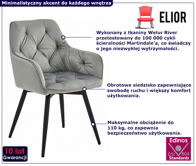 stylowe krzesło welurowe szare Dalina