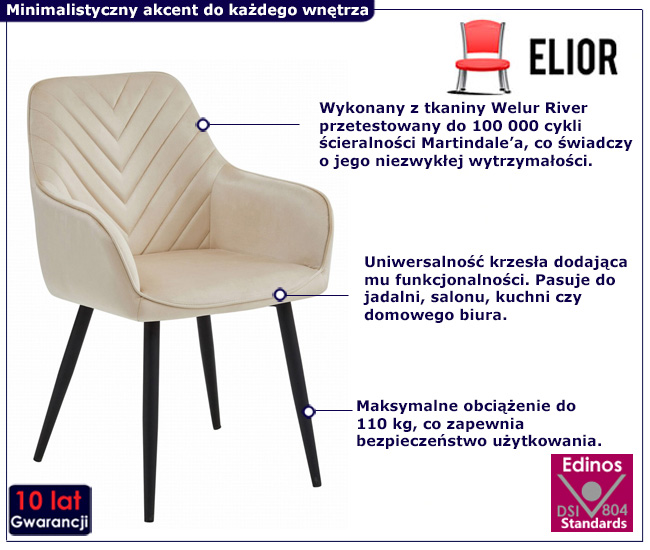 stylowe krzesło welurowe beżowe Burdinio