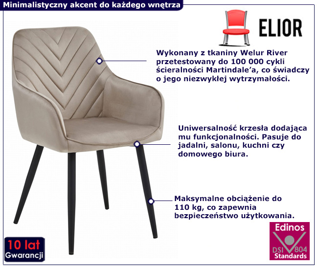 stylowe krzesło welurowe kremowe Burdinio