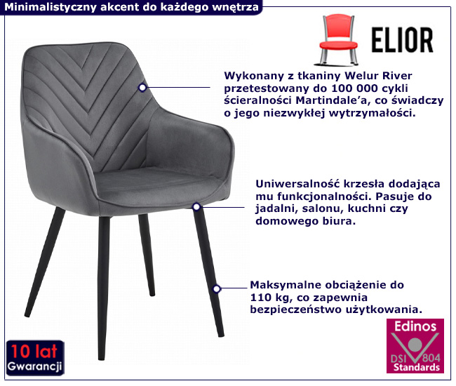 stylowe krzesło welurowe szare Burdinio