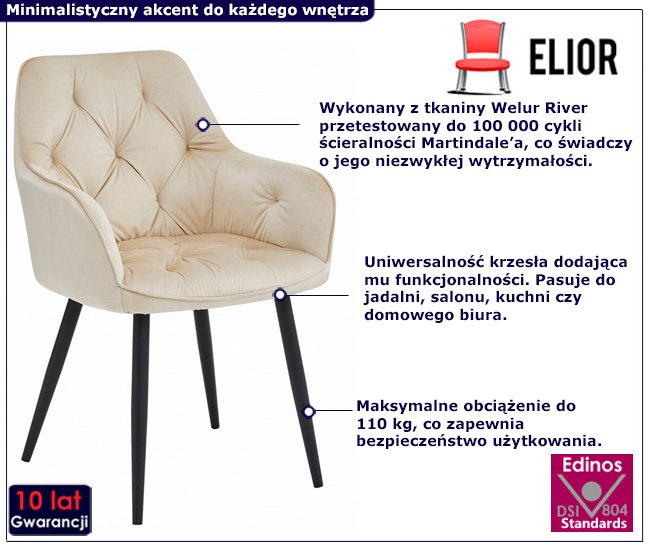 stylowe krzesło welurowe bezowe Elito