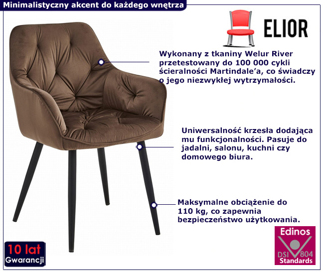 stylowe krzesło welurowe brazowe Elito