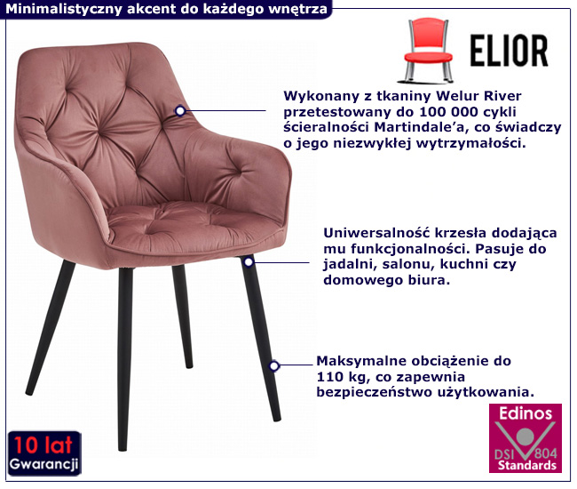 stylowe krzesło welurowe różowe Elito